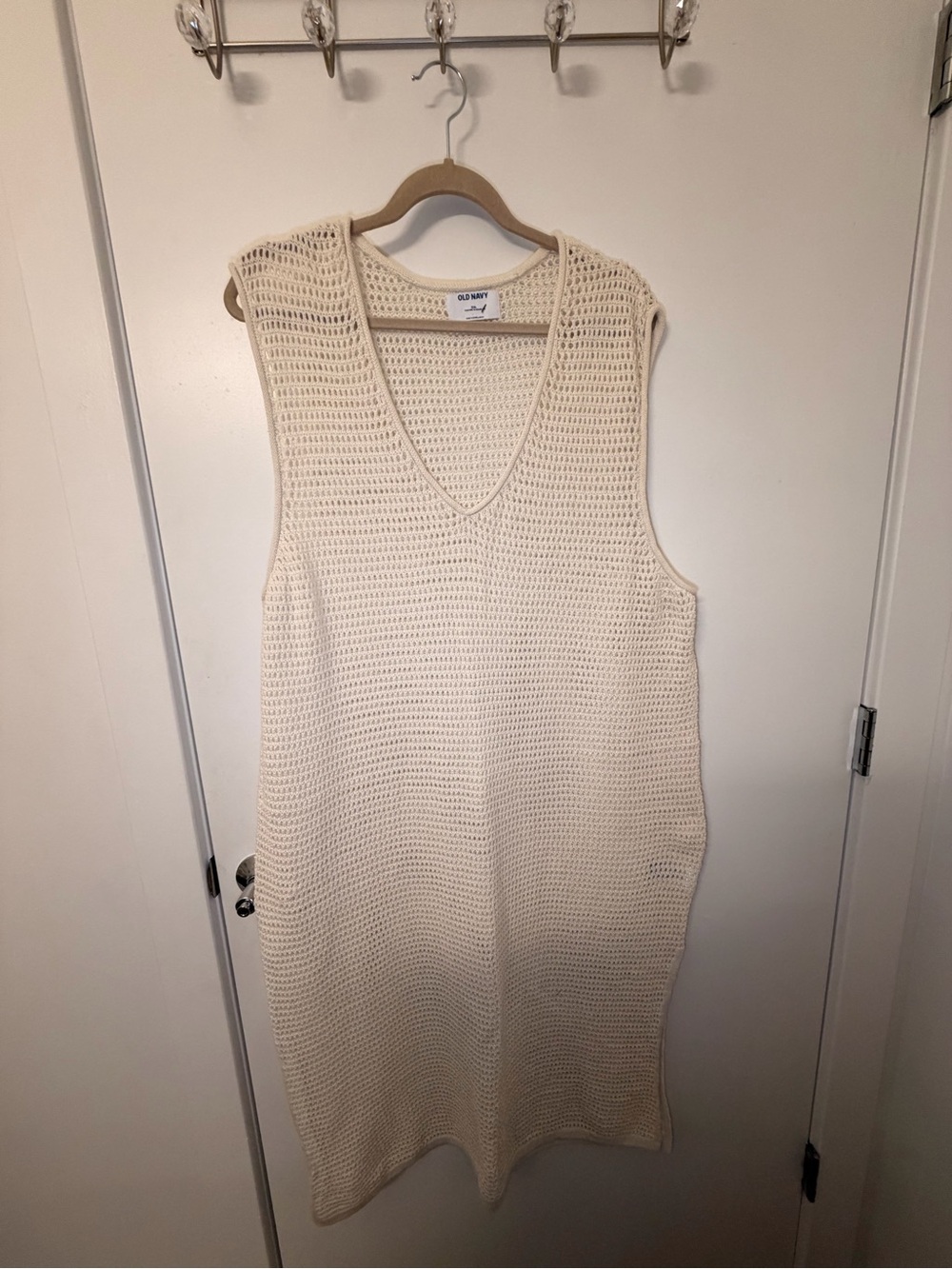 Old Navy Cream Crochet V-Neck Sleeveless Dress